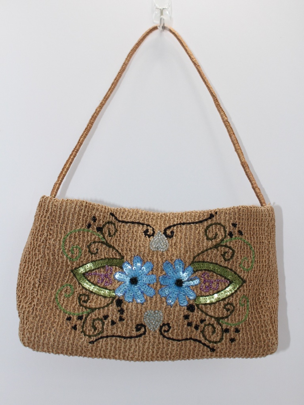 Vintage Anna Sui Raffia Beaded Floral Shoulder Bag Boho Y2K